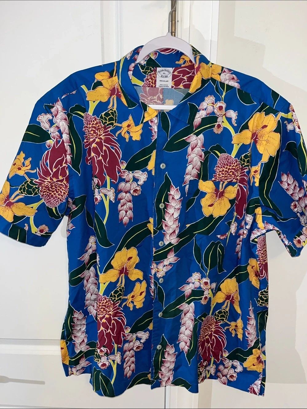 Brooks Brothers Reverse Print Cotton Floral Flowers Shirt XL Aloha Hawaiian Luau